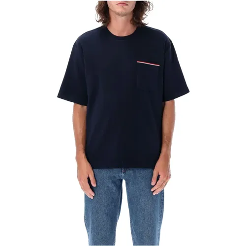 Navy Oversized Pocket Tee , male, Sizes: M, XL - Thom Browne - Modalova