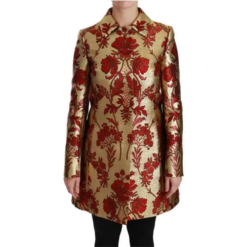 Eleganter Roter Goldener Blumen-Brokat-Cape-Mantel - Dolce & Gabbana - Modalova