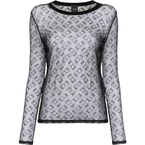 Spitze Transparent Monogram Crew Neck Top , Damen, Größe: S - pinko - Modalova