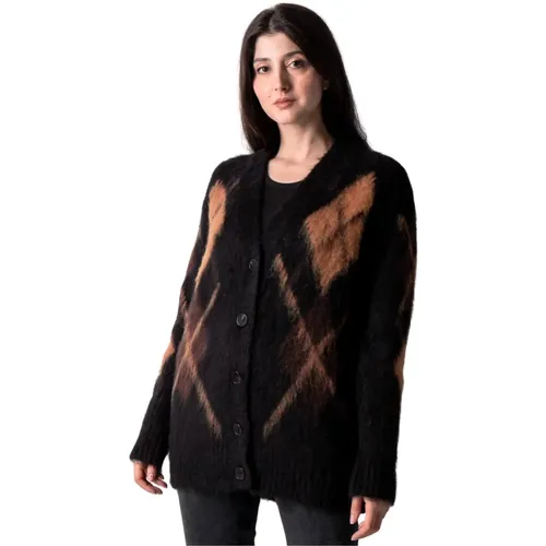 Intarsia-Strickjacke in Schwarz und Braun - Roberto Collina - Modalova