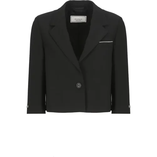 Schwarzer Einreiher-Blazer mit Spitzkragen - PESERICO - Modalova