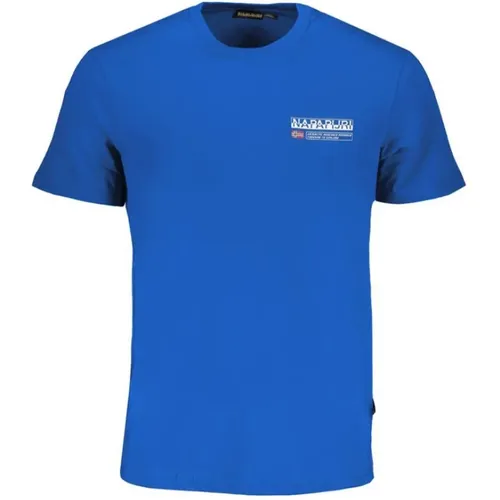 Blau Baumwoll T-Shirt mit Druck Logo , Herren, Größe: M - Napapijri - Modalova