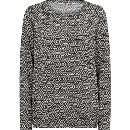 Geometrisches Print-Shirt Schwarz , Damen, Größe: S - Soyaconcept - Modalova