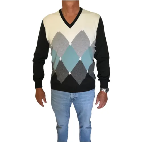 Kontrast Diamond V-Ausschnitt Sweaters , Herren, Größe: XL - Gran Sasso - Modalova