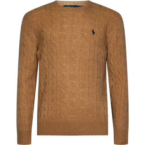 Beiger Strickpullover mit Zopfmuster und Pony-Stickerei , Herren, Größe: M - Polo Ralph Lauren - Modalova