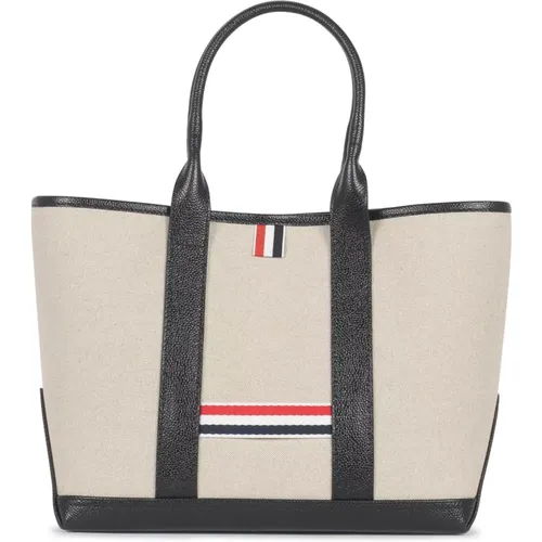 Small Tool Tote Bag in Salt and Pepper Canvas , male, Sizes: ONE SIZE - Thom Browne - Modalova