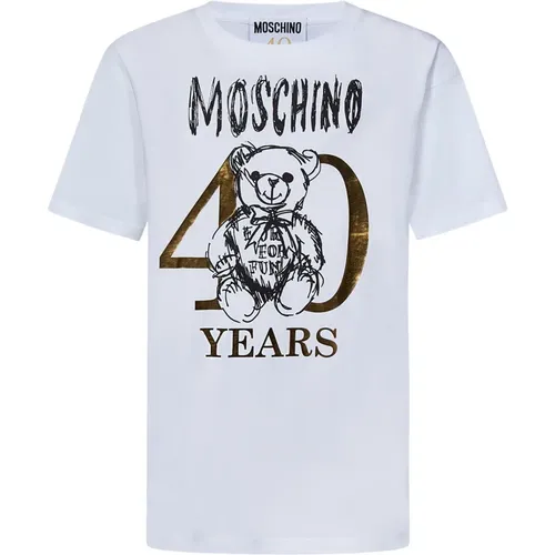 Weißes T-Shirt mit Teddybär-Print - Moschino - Modalova