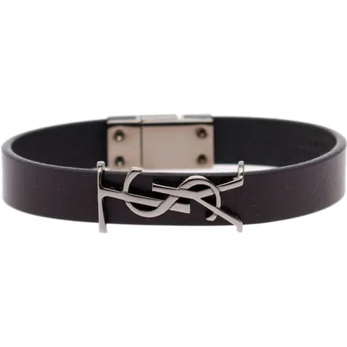 Schwarzes Leder Logo Armband Damen , Herren, Größe: L - Saint Laurent - Modalova