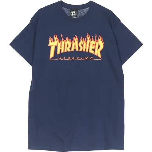 Flame Tee Navy/Yellow Mens T-Shirt , male, Sizes: M, S, XL, L - Thrasher - Modalova