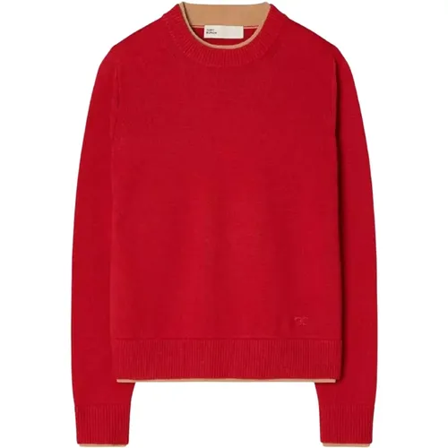 Roter Kaschmir Pullover Runder Ausschnitt - TORY BURCH - Modalova