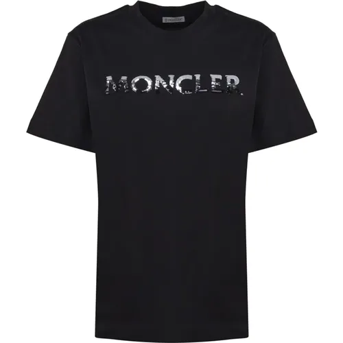 Schwarze Baumwoll-T-Shirts und Polos , Damen, Größe: M - Moncler - Modalova