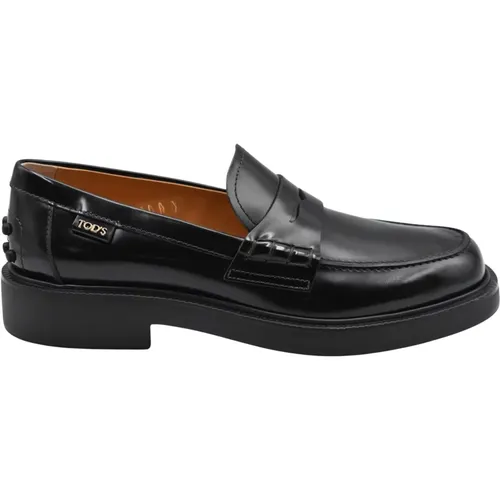 Schwarze Leder Flache Mokassin Schuhe , Damen, Größe: 36 EU - TOD'S - Modalova