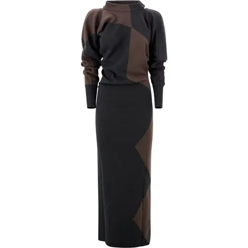 Geometrisches Strick Maxikleid Schwarz , Damen, Größe: 2XS - Philosophy di Lorenzo Serafini - Modalova