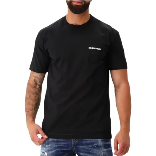 Schwarzes Mailand Karten Tee , Herren, Größe: 3XL - Dsquared2 - Modalova