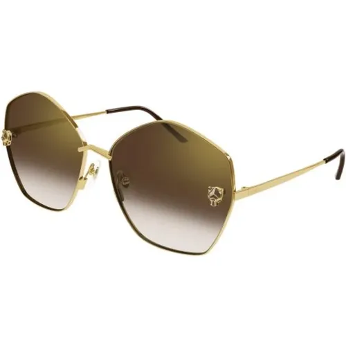 Gold and Brown Metal Sunglasses , unisex, Sizes: 63 MM - Cartier - Modalova