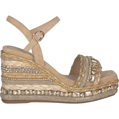 Wedge Sandal with Rhinestone Details , female, Sizes: 5 UK, 6 UK, 4 UK - Alma en Pena - Modalova