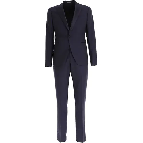 Navy Suit with Contrasting Lapels , male, Sizes: L, M - Emporio Armani - Modalova