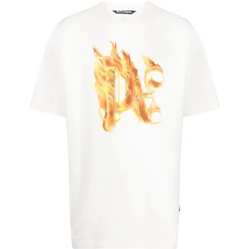 Weiße Baumwoll-Monogramm-T-Shirt , Herren, Größe: S - Palm Angels - Modalova
