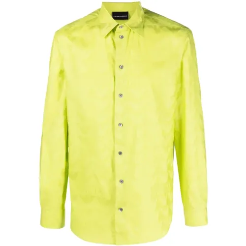Green Cotton Long-Sleeve Shirt , male, Sizes: XL - Emporio Armani - Modalova