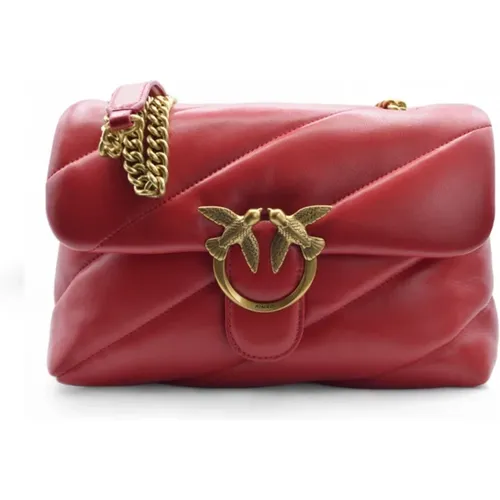 Gepolsterte Schafnappa-Ledertasche Rot-Gold - pinko - Modalova