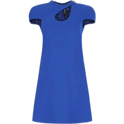 Mini elektrisches Stretch-Crêpe-Kleid in elektrischem Blau - Versace - Modalova