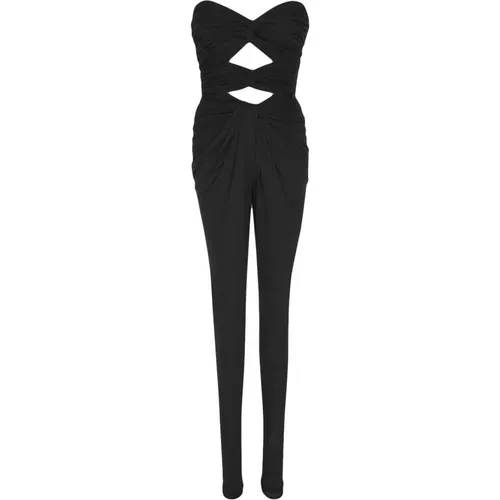 Crepe Jumpsuit with Heart Neckline and Cut-Out Fronts , female, Sizes: M - Saint Laurent - Modalova