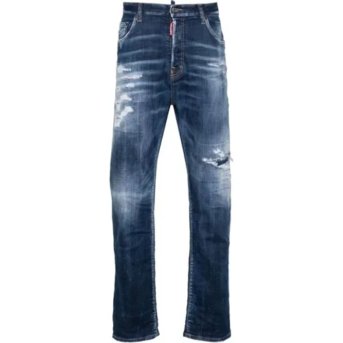Indigo Ripped Gewaschene Straight-Leg Jeans , Herren, Größe: L - Dsquared2 - Modalova