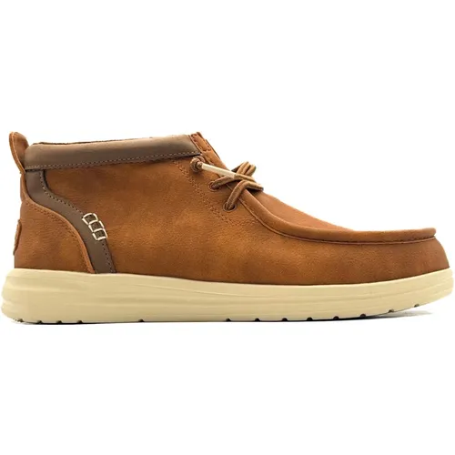 Braune Lederschuhe Flach , Herren, Größe: 45 EU - Hey Dude - Modalova