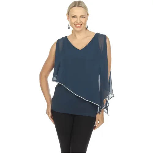 Blaue asymmetrische Tunika-Top mit Strasssteinen , Damen, Größe: 6XL - Joseph Ribkoff - Modalova