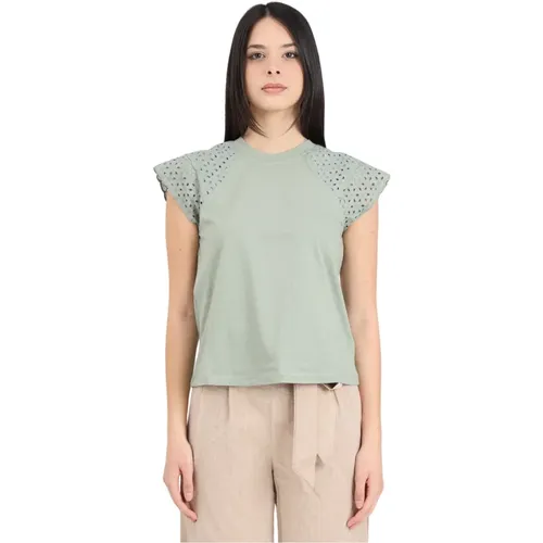 Grünes T-Shirt mit Spitze Lily Pad , Damen, Größe: XS - Only - Modalova