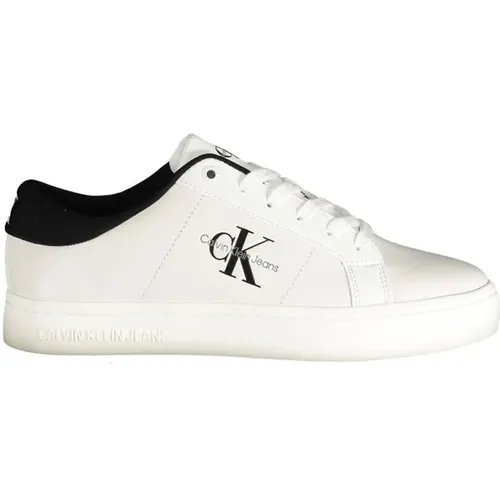 Weiße Polyester-Sneaker mit Schnürsenkeln, Kontrastdetails, Druck, Logo , Damen, Größe: 36 EU - Calvin Klein - Modalova