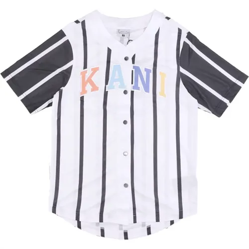 Gestreiftes Block-Baseballshirt mit Knöpfen , Herren, Größe: XS - Karl Kani - Modalova
