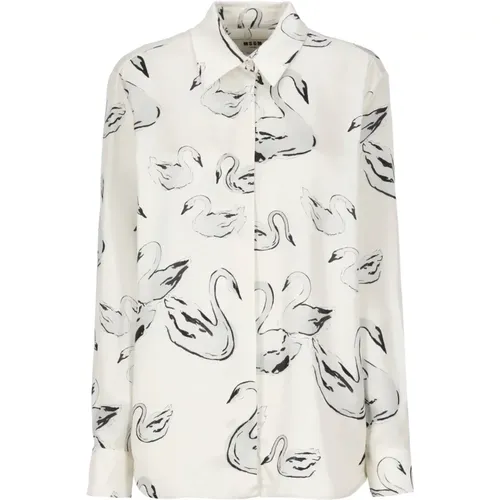 Contrasting Pattern Viscose Shirt with Collar , female, Sizes: M - Msgm - Modalova