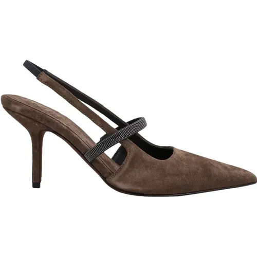 Elegant Suede Slingback Pumps , female, Sizes: 6 UK, 4 UK, 5 UK, 7 UK - BRUNELLO CUCINELLI - Modalova