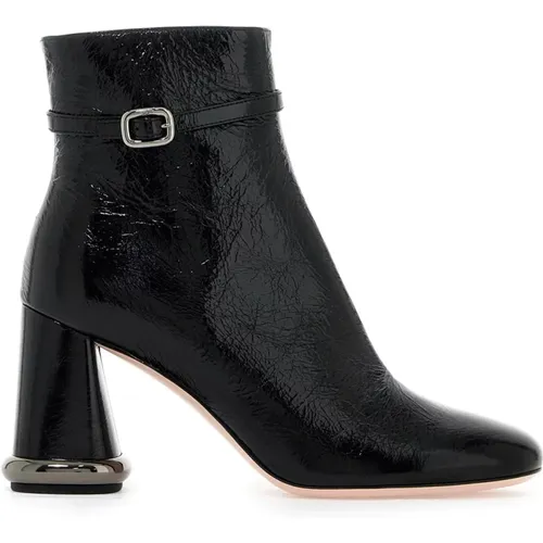 Crinkled Patent Leather Ankle Boots with Viv' Choc Buckle , female, Sizes: 5 UK - Roger Vivier - Modalova