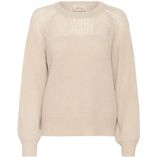 Strickpullover mit Puffärmeln , Damen, Größe: L - Cream - Modalova