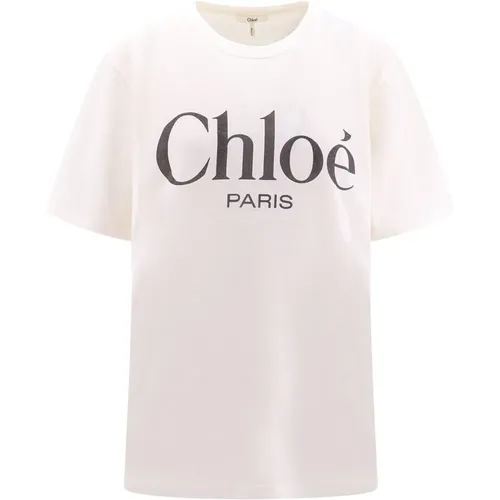 Maxi Logo Print Baumwoll T-Shirt , Damen, Größe: M - Chloé - Modalova