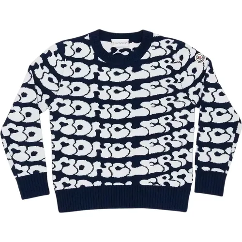 Navy Wollpullover mit Muster - Moncler - Modalova