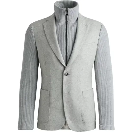 Graue Hybrid-Rippstrickjacke , Herren, Größe: XL - Hugo Boss - Modalova