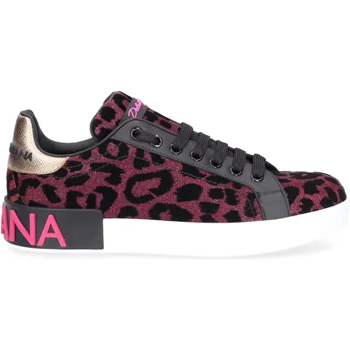 Leopard-print Portofino Sneakers , female, Sizes: 2 UK - Dolce & Gabbana - Modalova
