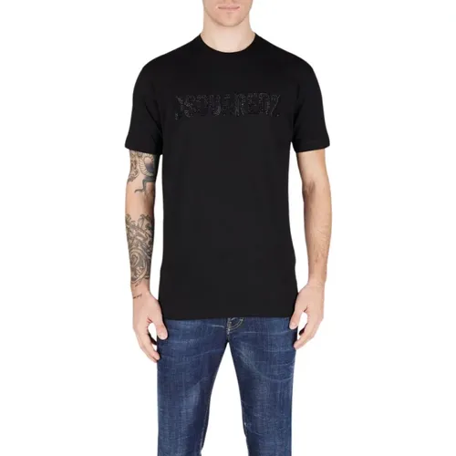 T-Shirt mit Strass-Logo aus Baumwolle , Herren, Größe: L - Dsquared2 - Modalova