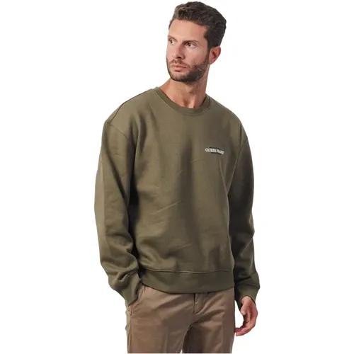 Grüner Crewneck Pullover mit Bedrucktem Logo , Herren, Größe: 2XL - Guess - Modalova