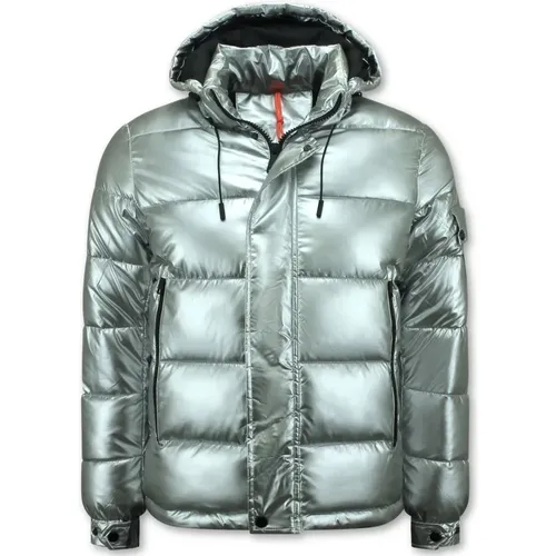 Silver Puffer Jackets for Men with Hood , male, Sizes: S, L, 2XL, XL, M - Enos - Modalova