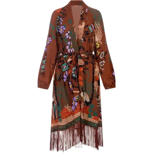 Brown Kimono-Style Midi Dress with Fringe , female, Sizes: S, M, XS - Anjuna - Modalova