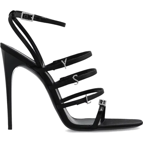 Satin Crystal Sandals , female, Sizes: 4 1/2 UK, 4 UK, 3 UK, 5 1/2 UK, 2 1/2 UK, 6 UK, 3 1/2 UK - Saint Laurent - Modalova