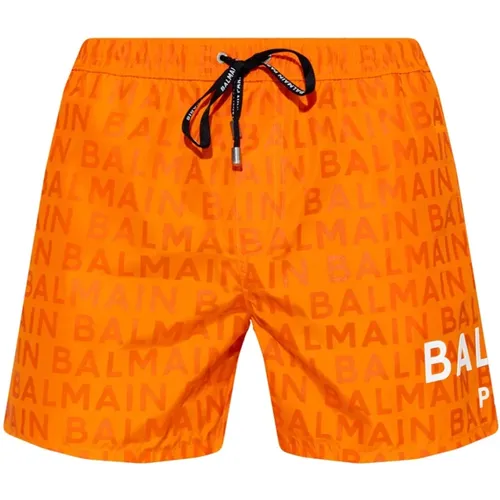 Badeshorts mit Logo, Orange Balmain - Balmain - Modalova