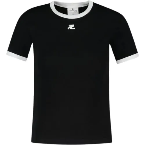 Kontrast T-Shirt - Baumwolle - Schwarz,Kontrast T-Shirt - Baumwolle - Heritage - Courrèges - Modalova