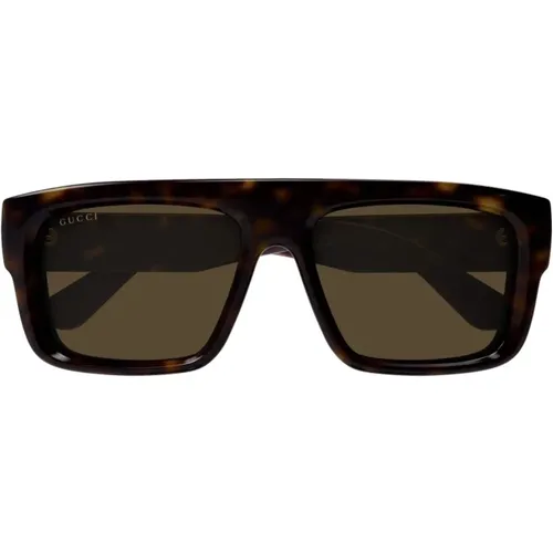 Herren Sonnenbrille mit quadratischem Acetatrahmen in dunkelbrauner Schildpatt-Optik - Gucci - Modalova