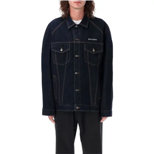 Navy Raw Wash Denim Jacket , male, Sizes: M, L - Palm Angels - Modalova