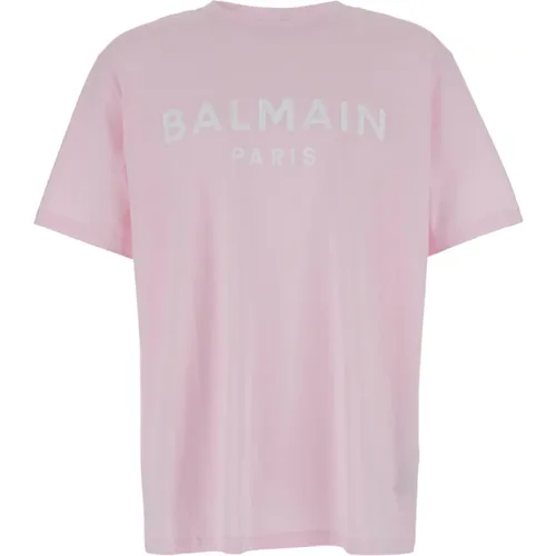 Rosa Logo Print T-shirt , Herren, Größe: S - Balmain - Modalova